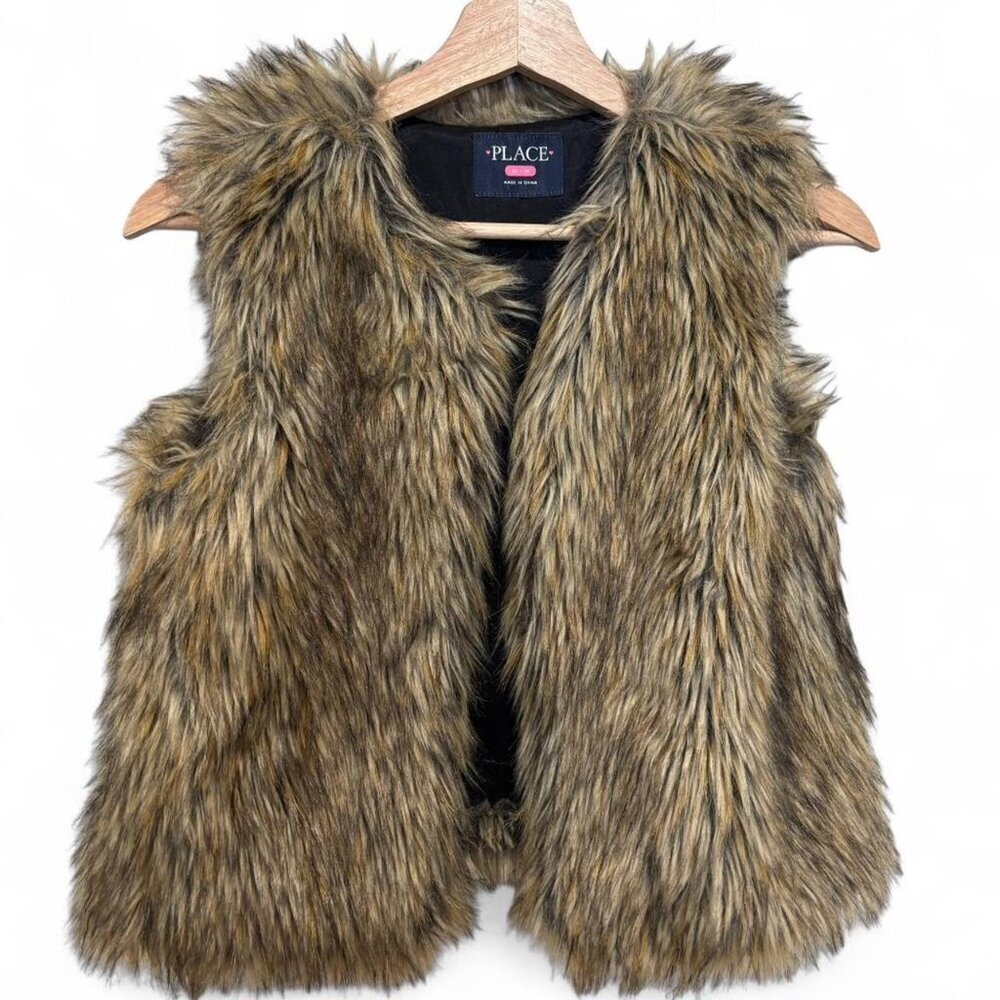 The Children's Place Girls Brown Faux Fur Vest XL 14/16